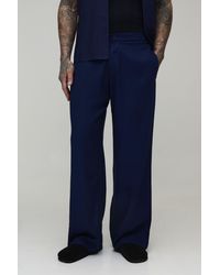 BoohooMAN - Tall Half & Waistband Wide Fit Linen Blend Trousers - Lyst