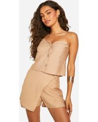 Boohoo - Linen Look Wrap Front Skort - Lyst