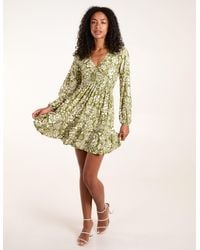 Blue Vanilla - Shirring Elastic Sleeve Tier Mini Dress - Lyst