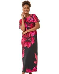 Roman - Floral Print Flutter Sleeve Midi Dress - Lyst