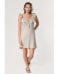 New Look - Linen Effect Short Ruffle Neck Dress - Lyst
