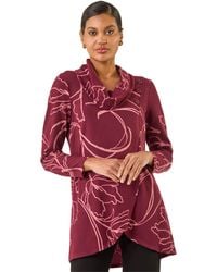 Roman - Printed Cowl Neck Stretch Top - Lyst