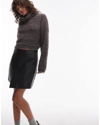 TOPSHOP - Faux Leather Step Hem Mini Skirt - Lyst