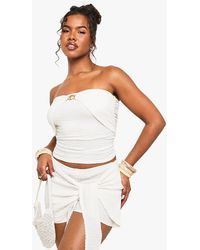 Boohoo - Textured Shell Trim Detail Bandeau Top - Lyst