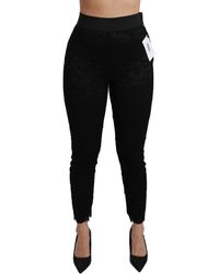 Dolce & Gabbana - Vrouwen Zwarte Kant Skinny Hoge Taille Katoenen Broek - Lyst