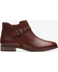 Clarks - Trish Strap Dark Tan Lea Boots - Lyst