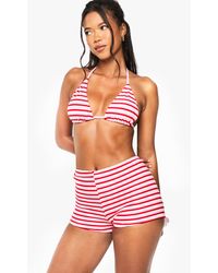 Boohoo - Stripe Towelling Mini Beach Shorts - Lyst