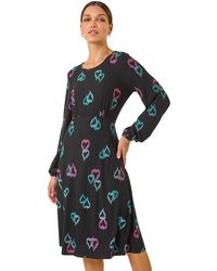 Roman - Heart Print Tea Stretch Midi Dress - Lyst