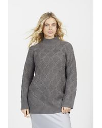 Brave Soul - High Neck Cable Knit Tunic Jumper - Lyst