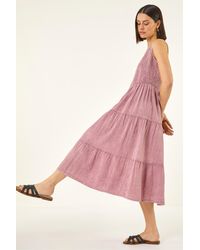 Roman - Shirred Textured Smock Midi Dress - Lyst