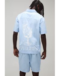 BoohooMAN - Regular Fit Short Sleeve Santorini Shirt And Relaxed Set - Lyst