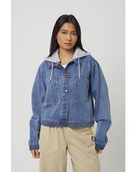 Brave Soul - Light Denim Jacket With Detachable Jersey Hood - Lyst