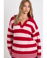 Boohoo - V Neck Collared Stripe Jumper - Lyst