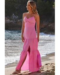 Sosandar - Linen Rich Tiered Hem Maxi Dress - Lyst