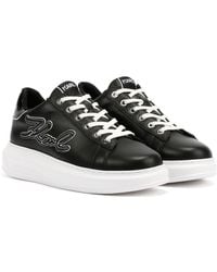 Karl Lagerfeld - Kapri Signia Emboss Lo Lace Damen-Sneaker Aus Schwarzem Leder - Lyst