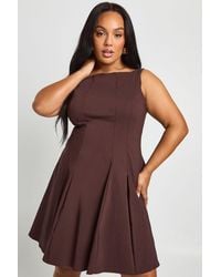 Boohoo - Plus Bengaline Racer Neck Pleated Skater Dress - Lyst