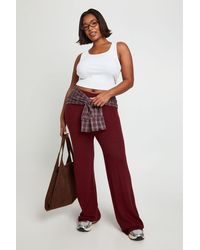 Boohoo - Plus Premium Rib Knit Wide Leg Trouser - Lyst