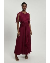 Karen Millen - Petite Viscose Georgette Cape Sleeve Ruffle Woven Maxi Dress - Lyst