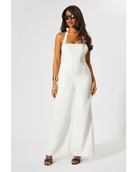 MissPap - Linen Look Halter Neck Jumpsuit - Lyst