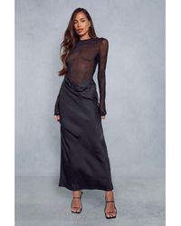 MissPap - Mesh Body Satin Skirt Long Sleeve Maxi Dress - Lyst