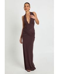 Boohoo - Slinky Plunge Halterneck Wrap Waist Maxi Dress - Lyst