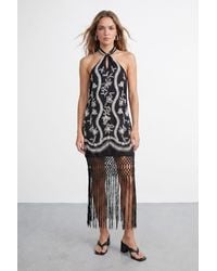 Warehouse - Petite Embroidered Fringe Mini Dress - Lyst