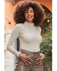 Sosandar - Ecru Textured Roll Neck Top - Lyst