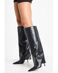 Boohoo - Fold Over Stiletto Pointed Toe Knee High Boots - Lyst