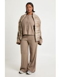 Boohoo - Plus Brushed Rib Wide Leg Trousers - Lyst