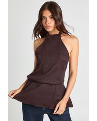 Boohoo - Plisse High Neck Tie Waist Sleeveless Top - Lyst
