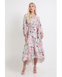 Wallis - Petite Floral Print Button Midi Shirt Dress - Lyst