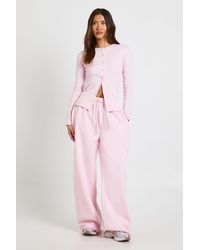 Boohoo - Rib Button Through Long Sleeve Top Tracksuit - Lyst