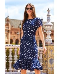 Sosandar - Spot Print Pleated Hem Fit & Flare Dress - Lyst