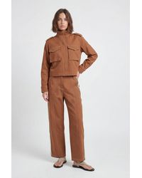 Karen Millen - Petite Tailored Military Cotton Stripe Straight Leg Trouser - Lyst