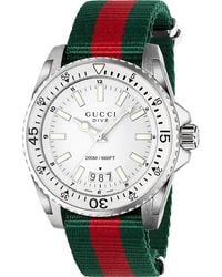 Gucci - Ya136207 Duik Herenhorloge Met Witte Wijzerplaat En Textielen Band - Lyst