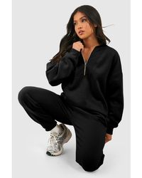 Azura Exchange - Plain Half Zip V Neck Ribbed Edge Loose Tracksuit - Lyst