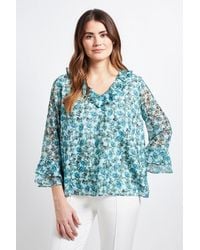 Wallis - Floral Ruffle Detail Ladder Trim Blouse - Lyst