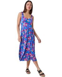 Roman - Floral Shirred Strap Midi Dress - Lyst