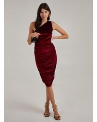 Pink Vanilla - Velvet Ruched One Shoulder Midi Dress - Lyst