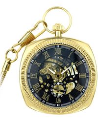 Infinity Leather - Mechanical Golden Vintage Skeleton Square Open-Face Pocket Watch - Lyst