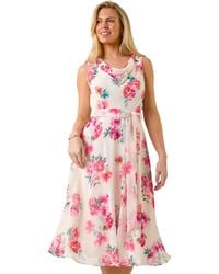 Roman - Petite Floral Cowl Neck Midi Dress - Lyst