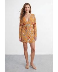 Warehouse - Premium Hand Embellished Plunge Mini Dress With Kimono Sleeve - Lyst