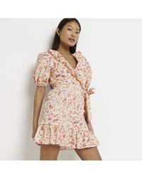 River Island - Wrap Mini Dress Petite Floral Cotton - Lyst