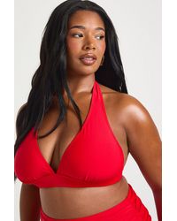 Boohoo - Plus Essentials Plunge Halterneck Bikini Top - Lyst