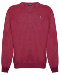 Aquascutum - Mens Lange Mouwen / V-hals Knitwear Jumper Met Logo In Rood - Lyst