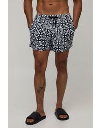 BoohooMAN - Abstract Printed Short Length Swim - Lyst