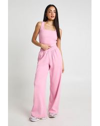 Boohoo - Basic Rib Wide Leg Trouser - Lyst