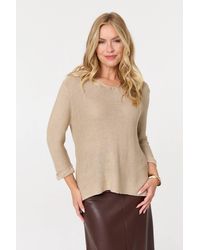 Izabel London - Mesh Texture 3/4 Sleeve Relaxed Top - Lyst