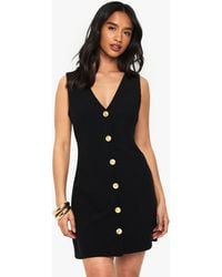 Boohoo - Petite Button V Neck Shift Dress - Lyst