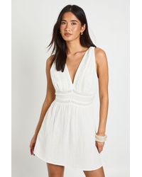 Boohoo - Textured Lace Trim Mini Dress - Lyst
